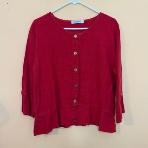 red linen button-up top Liz and Jane shirt three-quarter length sleeves large